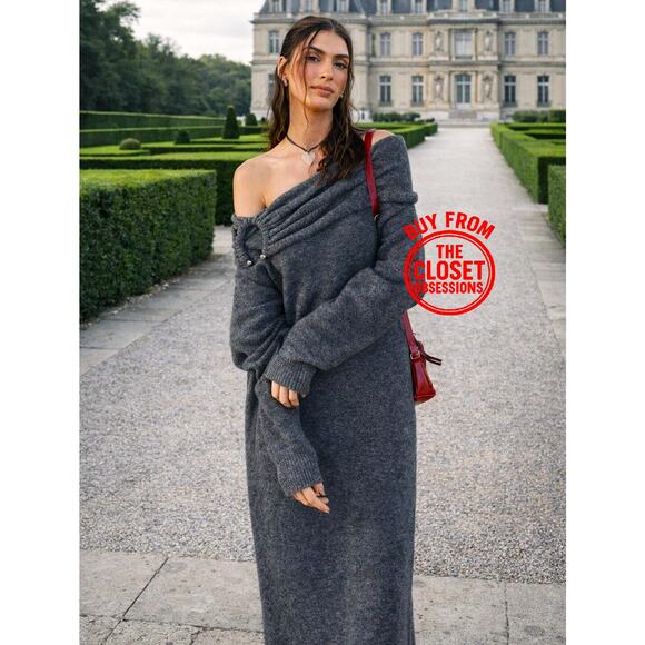 ZARA Off-the-Shoulder Knit Midi Dress NWT Gray Size S and M - Picture 3 of 16